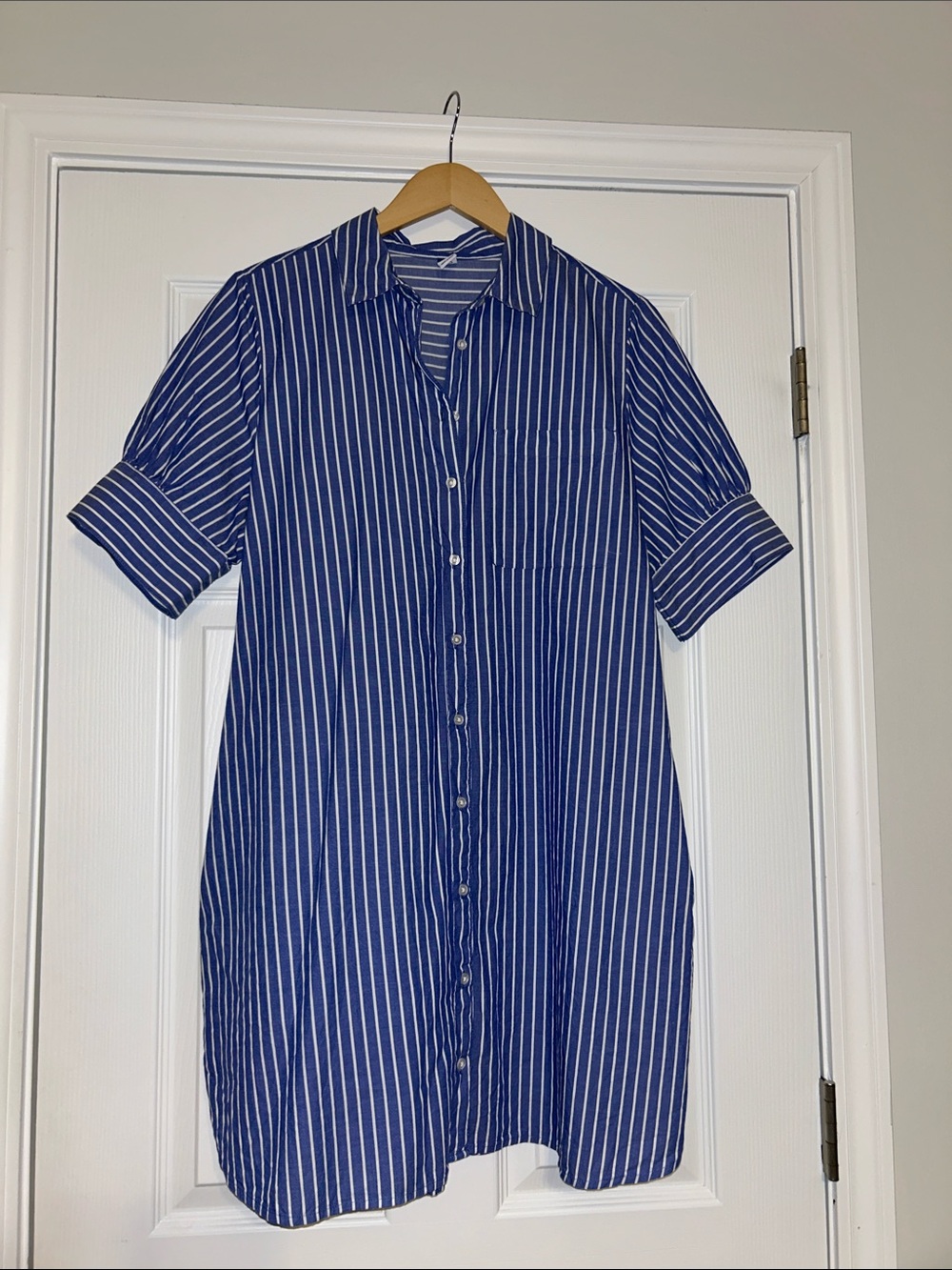 Old Navy Blue and White Striped Button-Down Shirt Dress